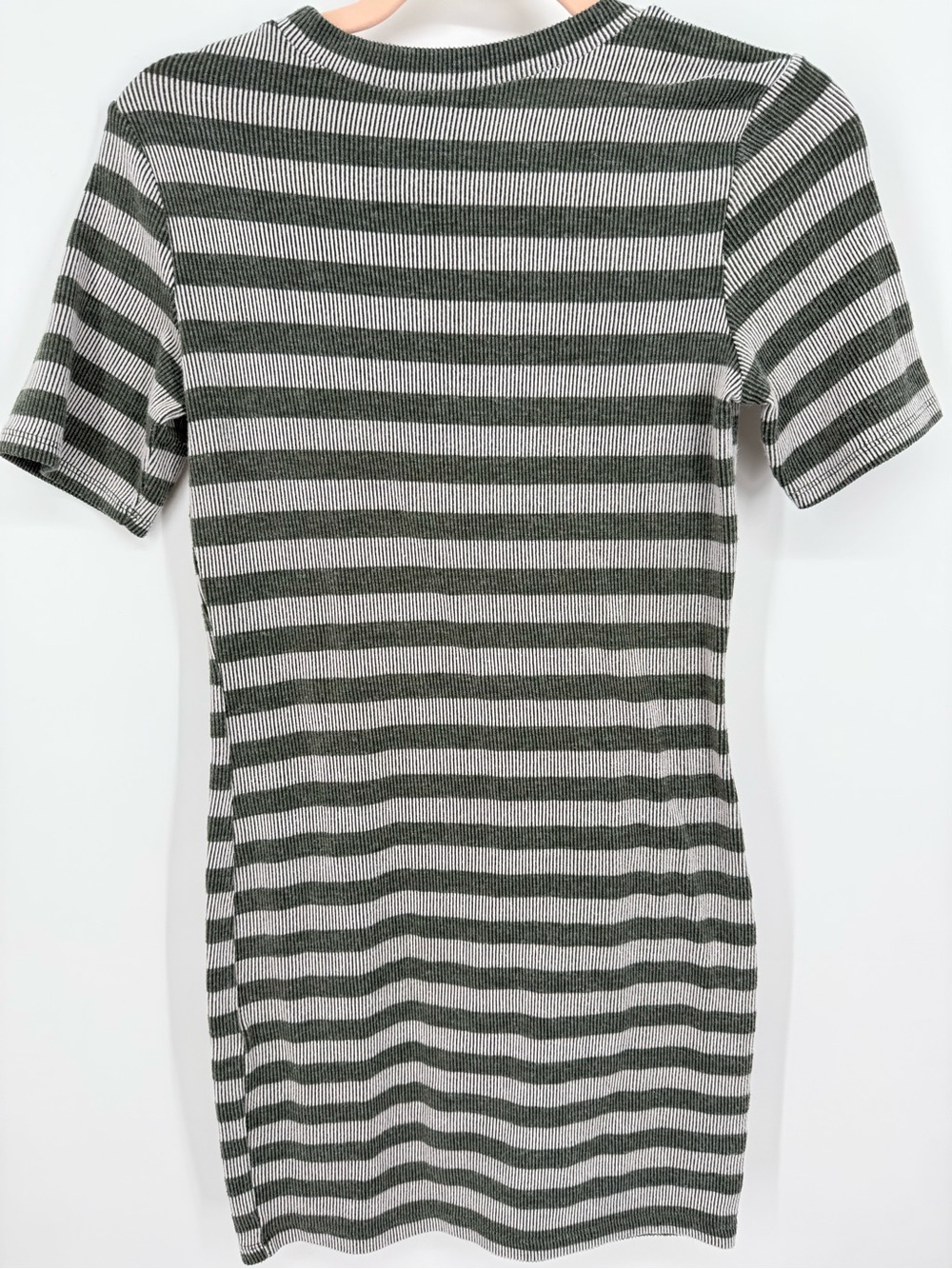 Forever‎ 21 Women's Green Gray Striped Short Sleeve Mini Bodycon Dress Medium - Picture 4 of 6